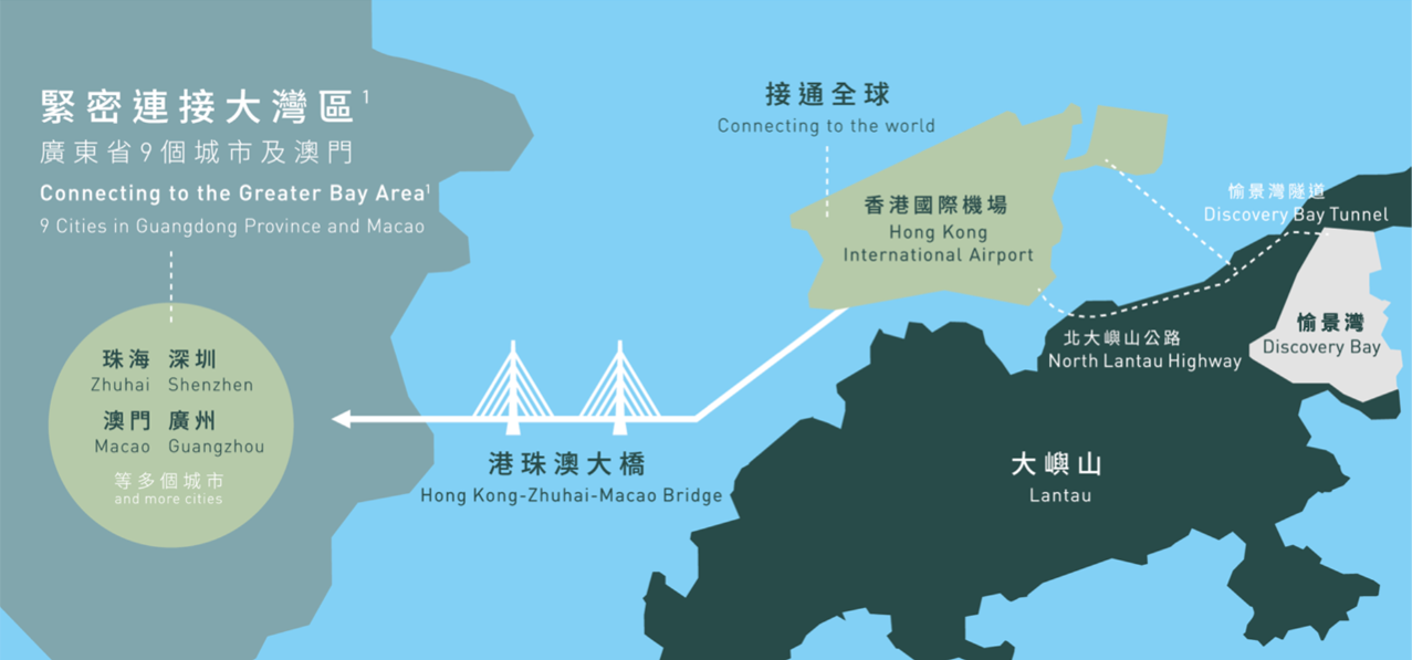 意峰與愉景灣位置示意